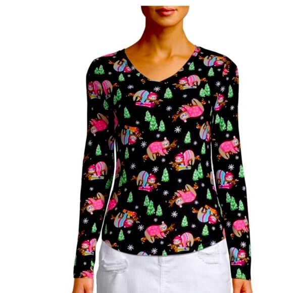 No Boundaries Christmas Sloth Long Sleeve Tee Womens Plus Size 3XL Super Stretch - Picture 2 of 7